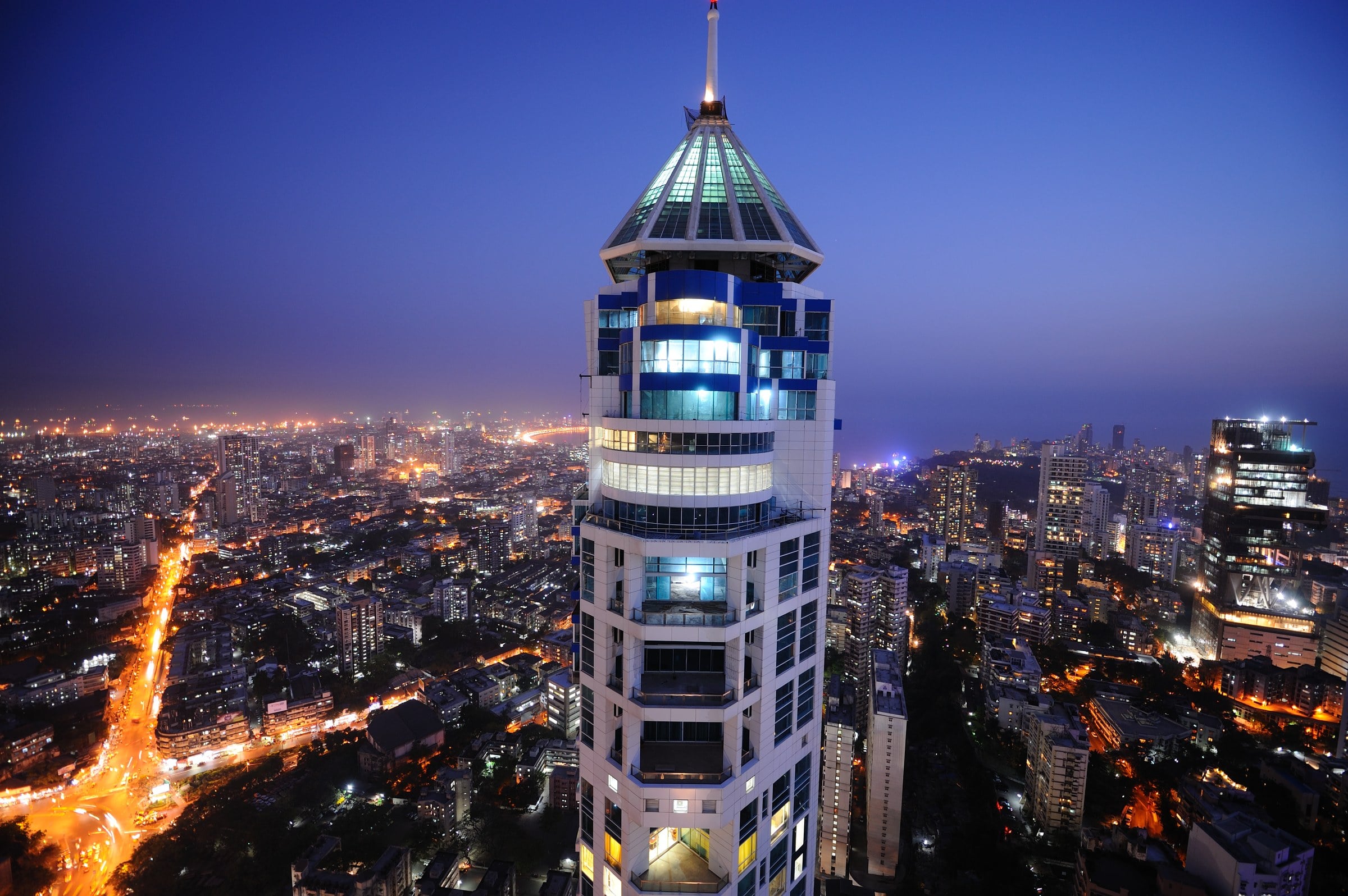 The Imperial Towers at night over Mumbai