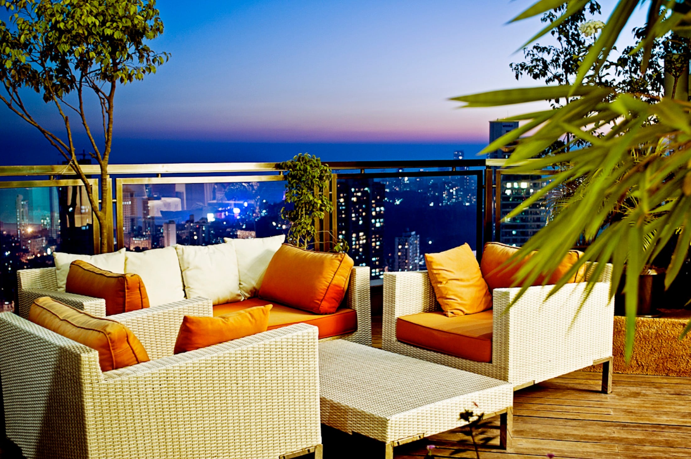 Terrace overlooking Mumbai at dusk
