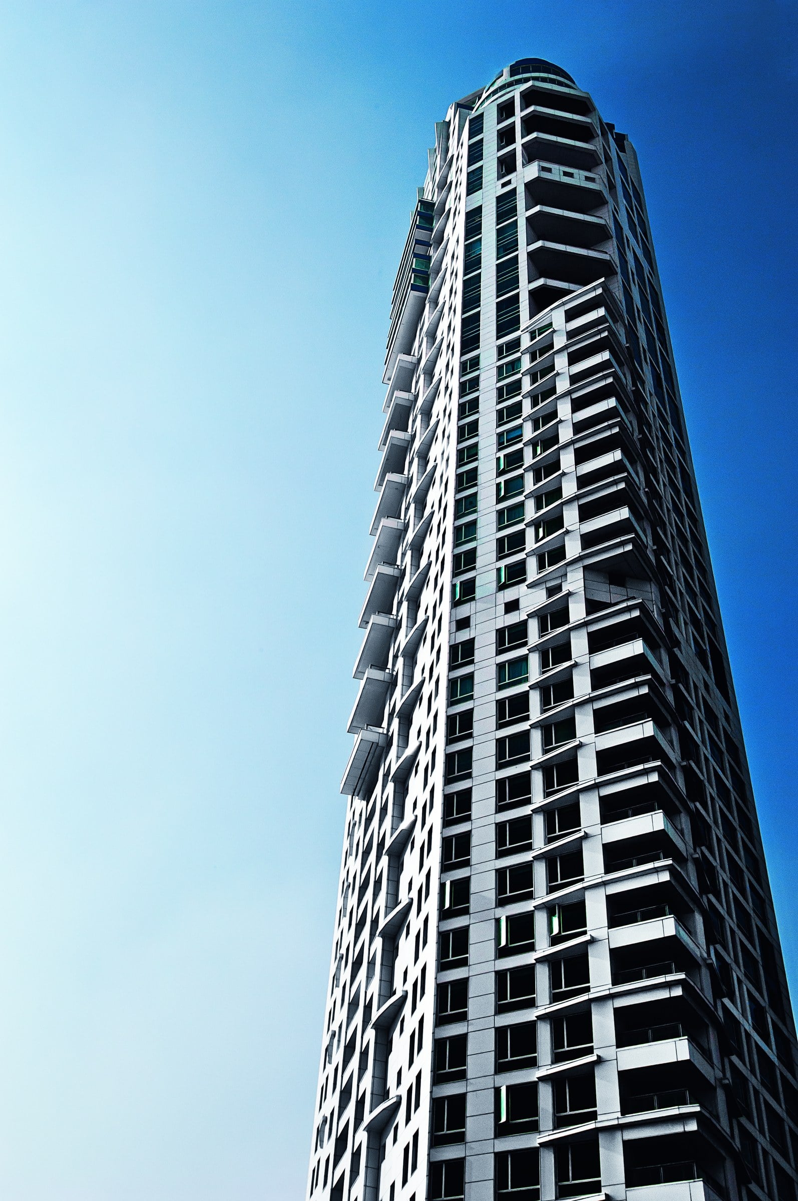 Looking up the Imperial Towers facade