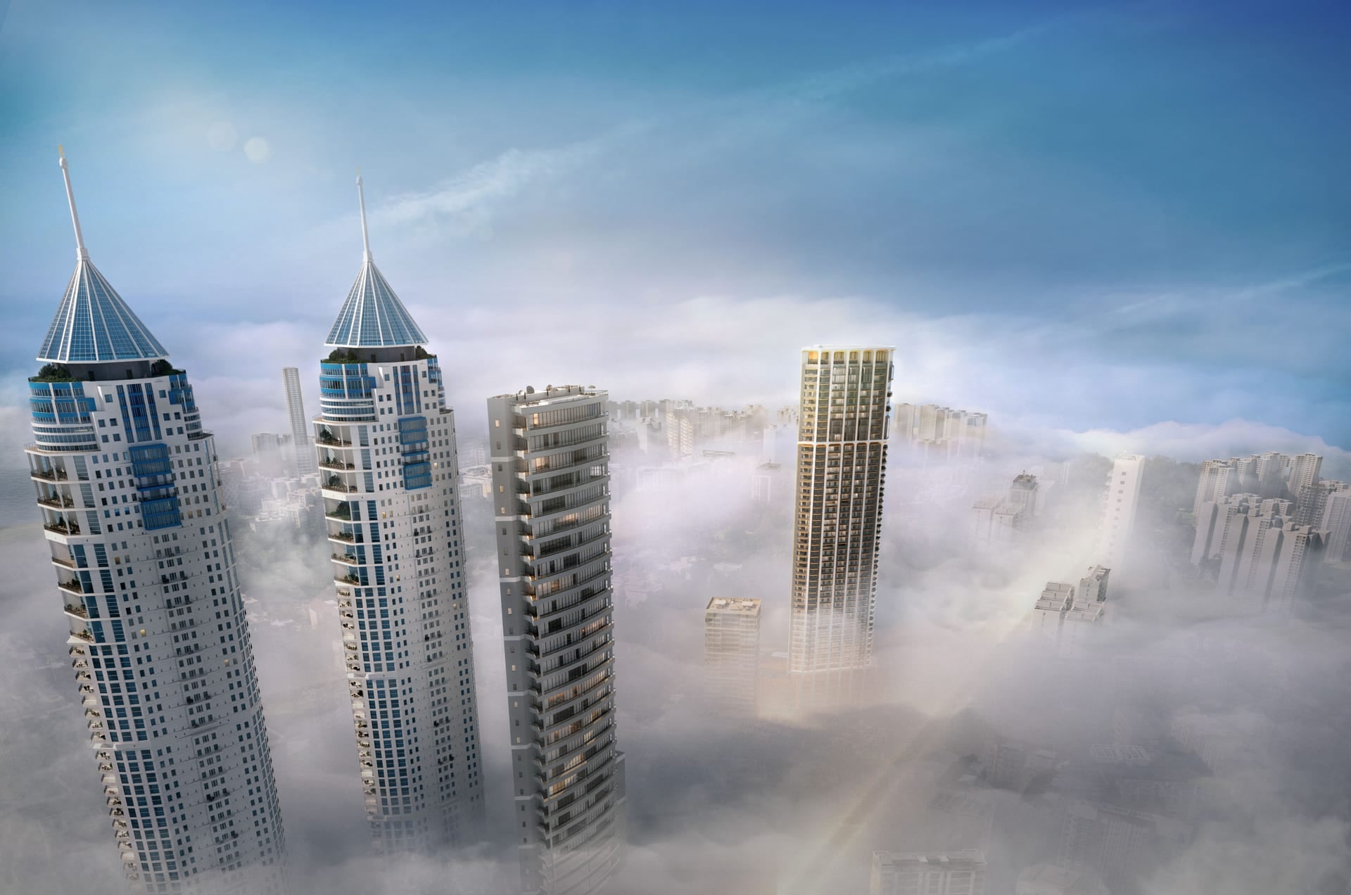 The Imperial Towers above the clouds
